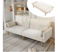 Canapé-lit - 2 places - Velours beige - Dossiers réglables - Convertible quotidien