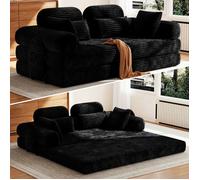 Canapé-Lit 200 cm de Large, Appuie-tête et Soutien Lombaire Intégrés Amovibles, 2 Coussins Décoratifs, Poche Latérale, Noir