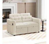 Canapé-lit 3 en 1 - MINIMAL - Convertible - Dossier réglable 120/160/180° - Ports USB & poches - Tissu lin-coton