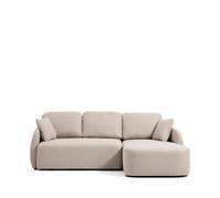 Canapé-lit 3 places Laira en chenille beige avec méridienne droite 246 cm, certifié FSC Mix.