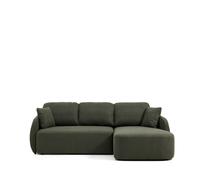 Canapé-lit 3 places Laira en chenille vert foncé avec méridienne droite 246 cm, certifié FSC Mix.