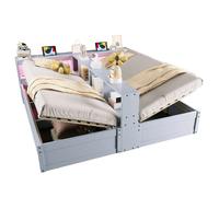 Canapé-lit 90/180/200 cm gris en MDF avec LED prises et rangement