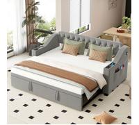 Canapé-lit 90/180 x 190 cm, accoudoirs larges, port USB, rangements intégrés, velours gris