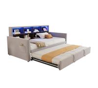 Canapé-lit 90/190 cm gris clair en velours avec rangement tête de lit LED