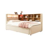 Canapé-lit 90/200 cm beige en flanelle avec lit gigogne LED et rangements