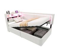 Canapé-lit 90/200 cm beige en velours avec LED USB et rangement