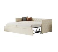 Canapé-lit 90/200 cm beige en velours avec sommier à lattes extensible