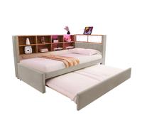 Canapé-lit 90/200 cm gris clair en flanelle avec lit gigogne LED