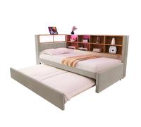 Canapé-lit 90/200 cm gris clair en flanelle avec lit gigogne LED