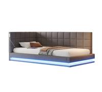Canapé-lit 90/200 cm gris en lin avec LED USB et sommier à lattes