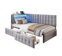 Canapé-lit 90/200 cm gris en tissu avec LED USB et 2 tiroirs