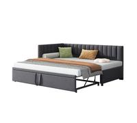 Canapé-lit 90/200 cm gris en velours avec lit gigogne gain de place