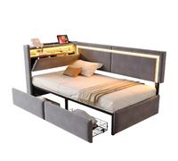 Canapé-lit 90/200 cm gris foncé en velours avec LED USB et rangement