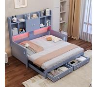Canapé Lit 90x190 avec compartiments de Rangement,Lit Coffre 90x190 avec Multiprise et Éclairage LED, canapé lit 2 Places Convertible Multifonctionnel, avec armoires et étagères ouvertes,sans Matelas