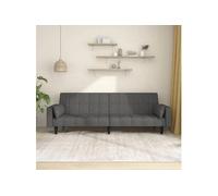 vidaXL Canapé-lit à 2 places avec deux oreillers Tissu Gris foncé
