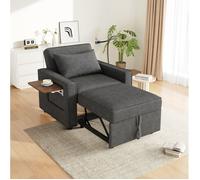 Canapé-Lit banquette 1 place 93 x 150 x 85 cm convertible avec USB Type-C, support téléphone, tissu cordon gris