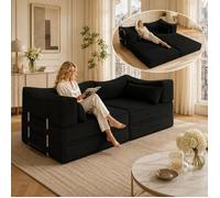 Canapé-lit Compressible Convertible - AKABER - 2/4 Place - Velours Côtelé-Garniture éponge- 164x74x40cm - Pour Salon, Chambre - Noir