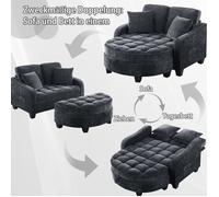 Canapé-lit convertible 2 en 1 1 place noir avec pouf de rangement, tissu chenille, bois d’eucalyptus
