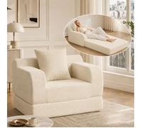 Canapé-lit Convertible 2 en 1 - AKABER -1 Place-100x84x66cm-Velours Côtelé -Garniture éponge-Avec coussin-Pour Salon, Chambre-Blanc