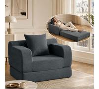 Canapé-lit Convertible 2 en 1 - AKABER - 1 Place -100x84x66cm-Velours Côtelé -Garniture éponge-Avec coussin-Pour Salon, Chambre-Gris