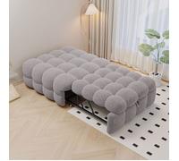Canapé-lit convertible 2-en-1 - SOGEU - Pouf-lit - tissu velours teddy - structure métal - rembourrage mousse