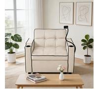 Canapé-lit convertible 3-en-1 - 1 place 83x167x76 cm - 3 positions - Accoudoirs porte-gobelets - Poche latérale