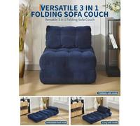 Canapé-lit Convertible 3 en 1-Fauteuil de Sol Paresseux- Chaise Portable Confortable, Canapé pour Salon et Chambre-BLEU MARINE