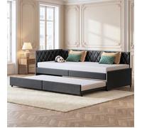 Canapé Lit Convertible 90/180 x 200 cm, Lit Pliant 2 Places avec Sommier à Lattes, Clic Clac pour Petits Espaces, Velours Gris