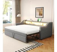 Canapé Lit Convertible 90/180x190cm avec éclairage LED et port USB,canapé lit 2 Places Convertible Multifonctionnel avec rangement,canapé lit,sommier à Lattes,Extensible,sans Matelas,tissu Linen