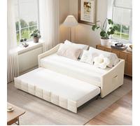 Canapé Lit Convertible, 90/180x200 cm, ADWOLT, Sofa Bed en velours, Crème, Matelas non inclus