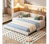 Canapé-lit convertible 90/180x200 cm,lit gigogne,lit escamotable,2 places,sommier lattes,velours,petit espace,salon,beige