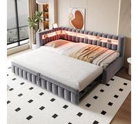 Canapé Lit Convertible 90x200cm avec Lit Gigogne, Banquette Lit avec Multiprise et Éclairage LED, canapé lit 2 Places Convertible Multifonctionnel, sommier à Lattes, Tissu Velours, sans Matelas