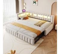 Canapé Lit Convertible 90x200cm avec Lit Gigogne, Banquette Lit avec Multiprise et Éclairage LED, canapé lit 2 Places Convertible Multifonctionnel, sommier à Lattes, Tissu Velours, sans Matelas