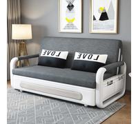 Canapé-lit convertible avec rangement, 2 places, structure en métal, compartiment sous le lit, idéal pour salon, bureau, appartement, 128 cm