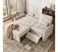 Canapé-Lit Convertible Beige Chenille Moderne avec Repose-Jambe,3 Coussins | 176x148x83cm,Dossier 3 Positions,Repose-Jambes Languette de Traction,Lit Coulissant,Cadre en Bois Massif,Chambre d’Amis,Salon