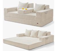 Canapé-lit convertible - Canapé avec revêtement en velours - Canapé-lit convertible avec porte-gobelets et coussin - Canapé relax pour salon
