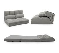 Canapé-Lit Convertible - COSTWAY -en Velours Pliable, Dossier Réglable à 6 Niveaux avec 2 Coussins Gris Clair