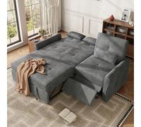 Canapé-Lit Convertible Gris Chenille Moderne avec Repose-Jambe,3 Coussins | 176x148x83cm,Dossier 3 Positions,Repose-Jambes Languette de Traction,Lit Coulissant,Cadre en Bois Massif,Chambre d’Amis,Salon