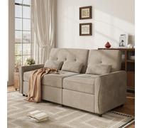 Canapé-Lit Convertible Marron Chenille Moderne avec Repose-Jambe,3 Coussins | 176x148x83cm,Dossier 3 Positions,Repose-Jambes Languette de Traction,Lit Coulissant,Cadre en Bois Massif,Chambre d’Amis,Salon