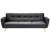 Beliani Canapé-Lit Convertible Moderne 3 Places Pieds Bois Hévéa Rétro en Tissu Rembourré Noir Florli