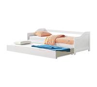 Canapé-lit Convertible pour 2 Personnes Lit Gigogne Canapé Divan Lit d'appoint Structure en Pin Sommier à Lattes en Contreplaqué Blanc 205x190,5x66cm