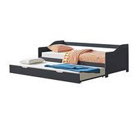 Canapé-lit Convertible pour 2 Personnes Lit Gigogne Canapé Divan Lit d'appoint Structure en Pin Sommier à Lattes en Contreplaqué Gris Foncé 205x190,5x66cm
