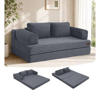 Canapé-lit Cord, convertible 3-en-1 avec coussins, couleur gris. Canapé-lit confortable avec coussins et fonction couchage, idéal comme canapé lounge pour les chambres, les salons et les petits espace