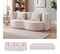 Canapé-Lit COSTWAY - 2 Places Convertible 2-en-1 Sans Montage en Tissu Teddy Polaire avec 2 Coussins Blanc