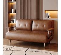 Canapé-lit cuir marron 150 cm | Moderne, matelas pliable, pieds métalliques - Idéal pour salon, chambre et petits espaces
