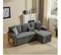 Canapé-Lit d’Angle Convertible-215x131x85cm-avec Rangement et Étagère Intégrée-Gris Foncé