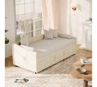 Canapé-lit Double Convertible 90/180x200 Cm, Sommier à Lattes, Velours, Beige