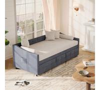 Canapé-lit Double Convertible 90/180x200 Cm, Sommier à Lattes, Velours, Gris