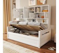 Canapé-lit en bois Sweiko 90 x 200 cm, espace de rangement multifonctionnel, lit hydraulique, lit simple, lit pour adolescent, cadre de lit, blanc (matelas non fourni)