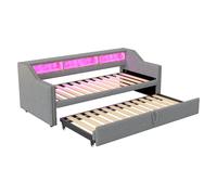 Canapé-lit en toile de jute avec LED et USB 90/180x200 cm, Gris clair